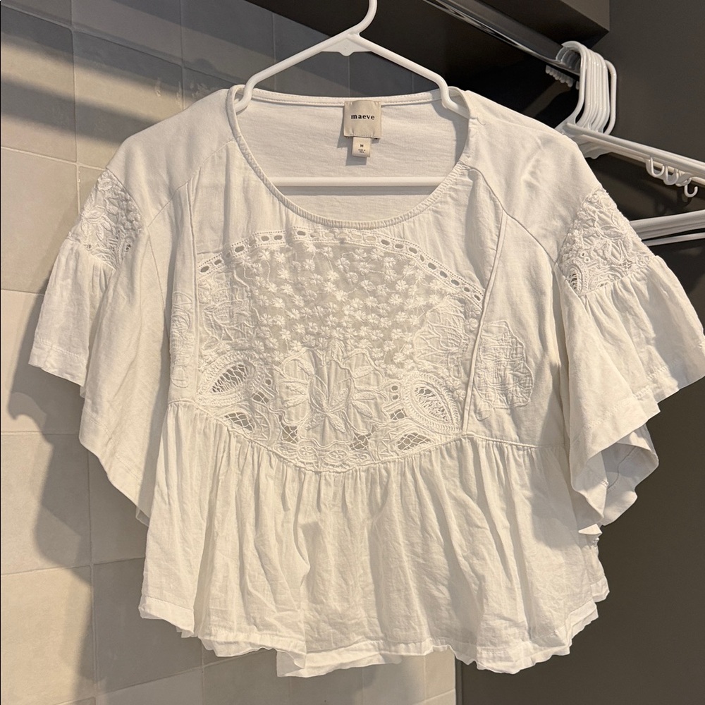 Maeve White Embroidered Blouse